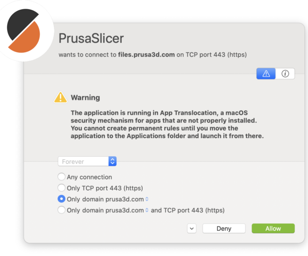 PrusaSlicer warning from LittleSnitch