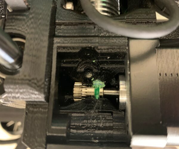 Jam before PTFE tube, Pearl Green Prusa basic filament