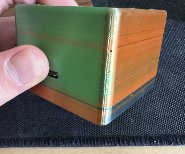 Printed box with visible layer seams