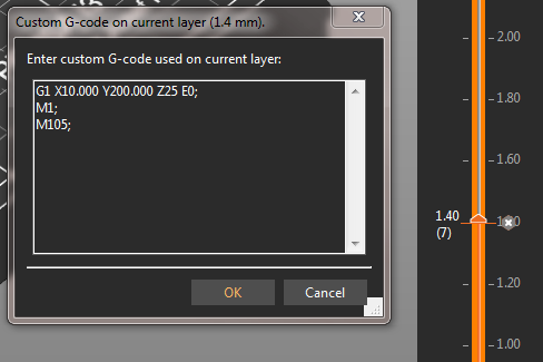 Insert pause or custom G-code at layer