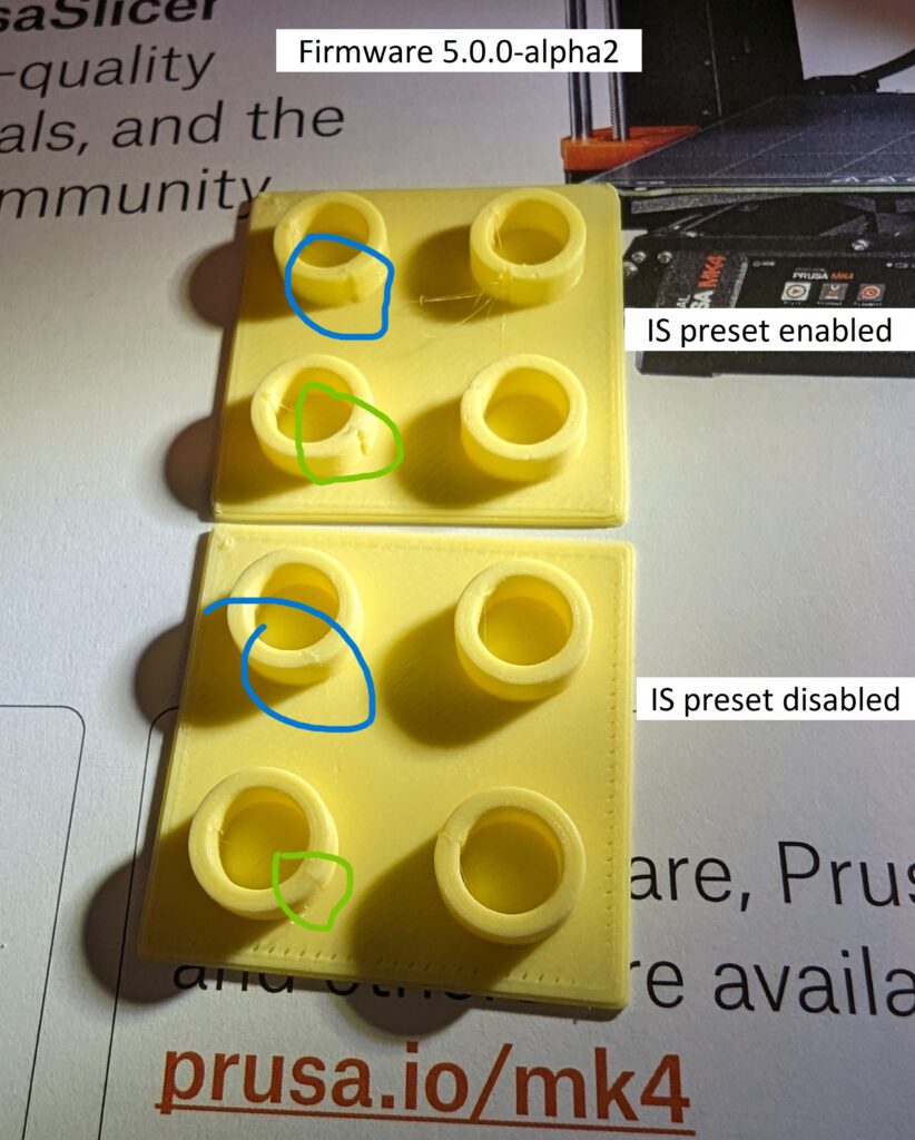 comparison between IS presets showing large seam gap when IS is enabled